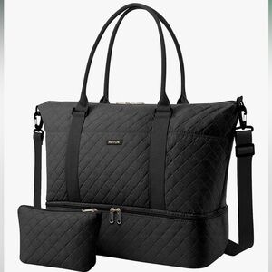 NWOT Travel Duffel Weekender Bag Women, Gym Tote Bags w Shoe Compartment Black